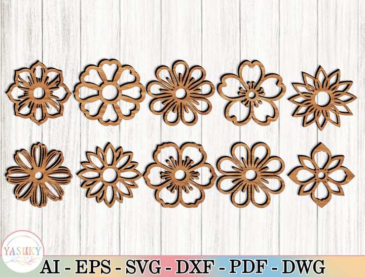 10 Floral Wood Art Laser Cut Files
