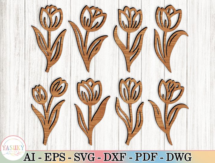 8 Flower Wood Art Laser Cut Files Svg