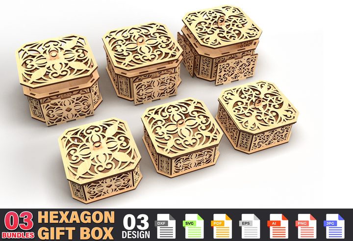 Decorative Hexagon Laser Cut Gift Box 2