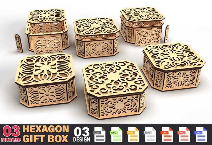 Decorative Hexagon Laser Cut Gift Box 3
