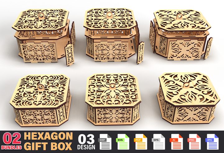 Decorative Hexagon Laser Cut Gift Box 6