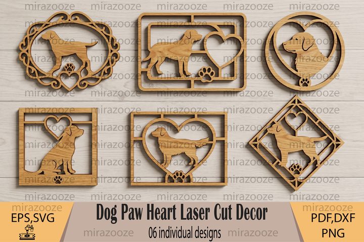 Dog Paw Heart Laser Cut Decor