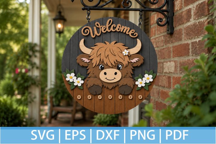 Highland Cow Welcome Sign SVG Laser Cut
