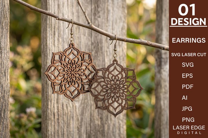 Mandala Wood Earrings Laser Cut SVG