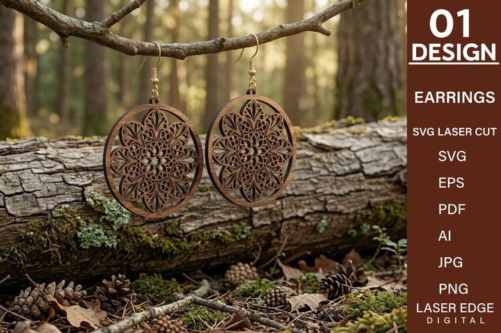 Mandala Wood Earrings Laser Cut SVG