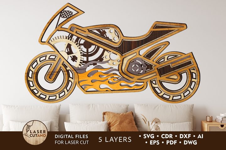 MOTO Laser Cut Wooden Wall Art for Biker