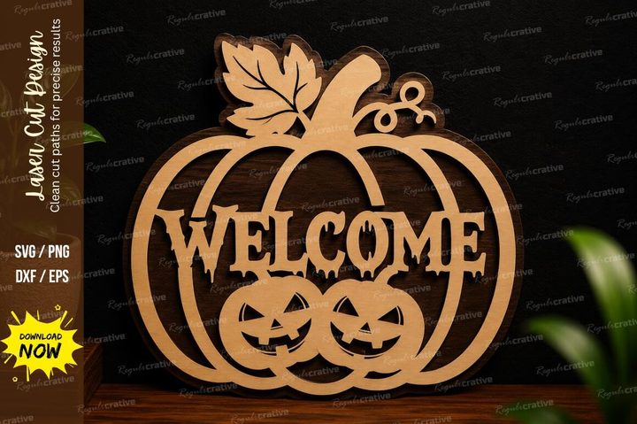 Pumpkin Welcome Sign SVG Laser Cut Decor