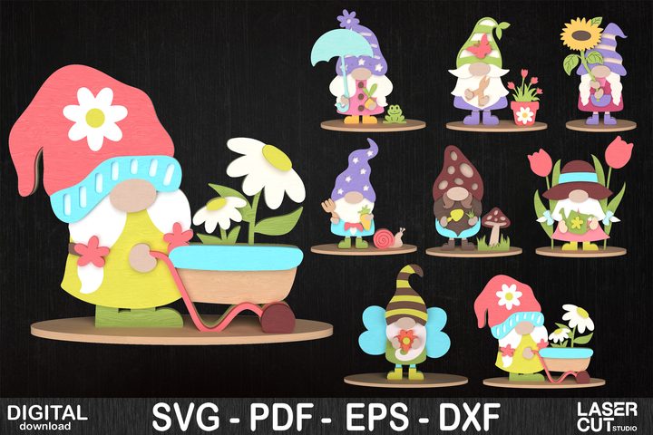 Spring Gnome Bundle Laser Cut Decor