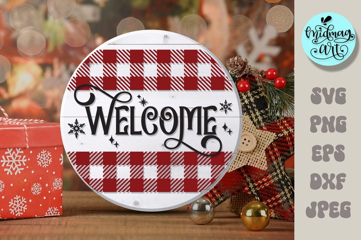 Welcome Christmas Round Wood Sign Svg
