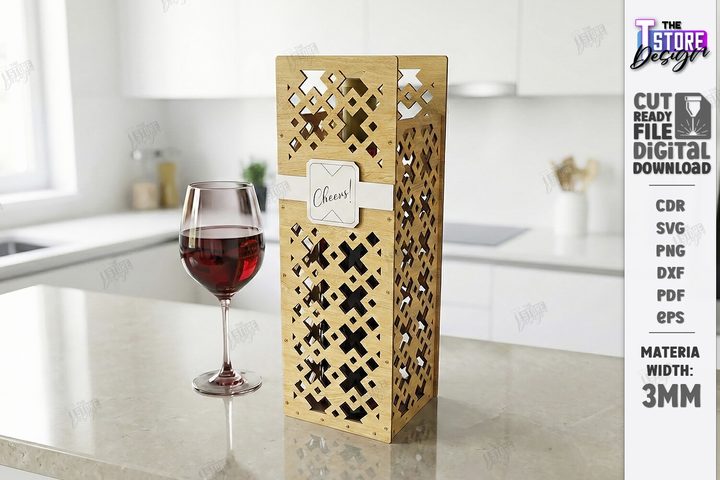 Wine Bottle Box Laser Cut | Gift Box SVG