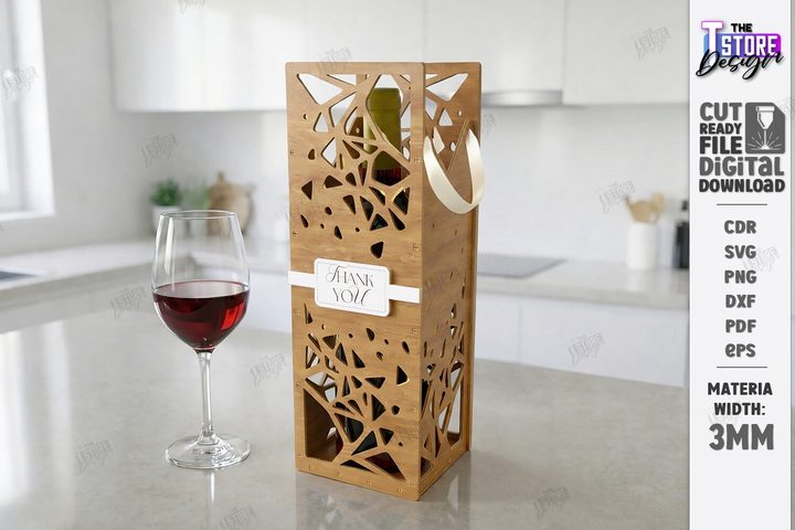 Wine Bottle Box Laser Cut | Gift Box SVG