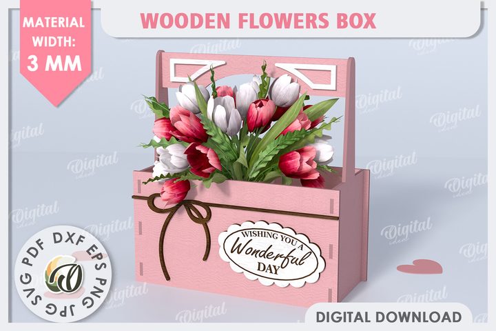 Wooden Flower Box LaserCut. Gift Box SVG
